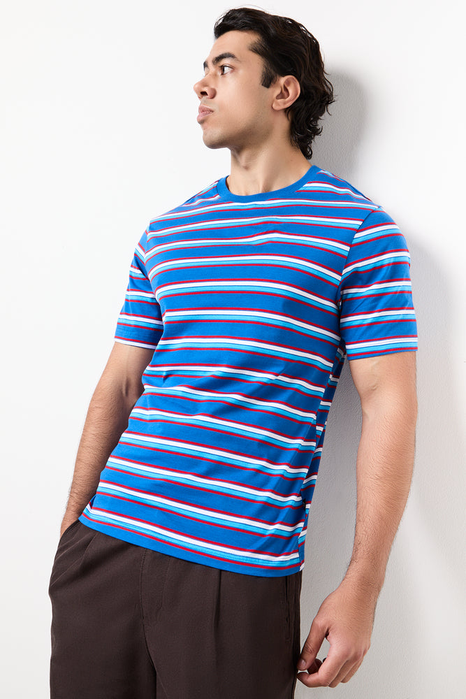 Cobalt Blue Striped Regular T-Shirt