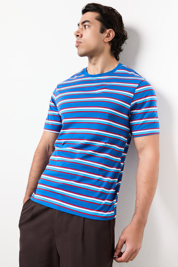 Cobalt Blue Striped Regular T-Shirt