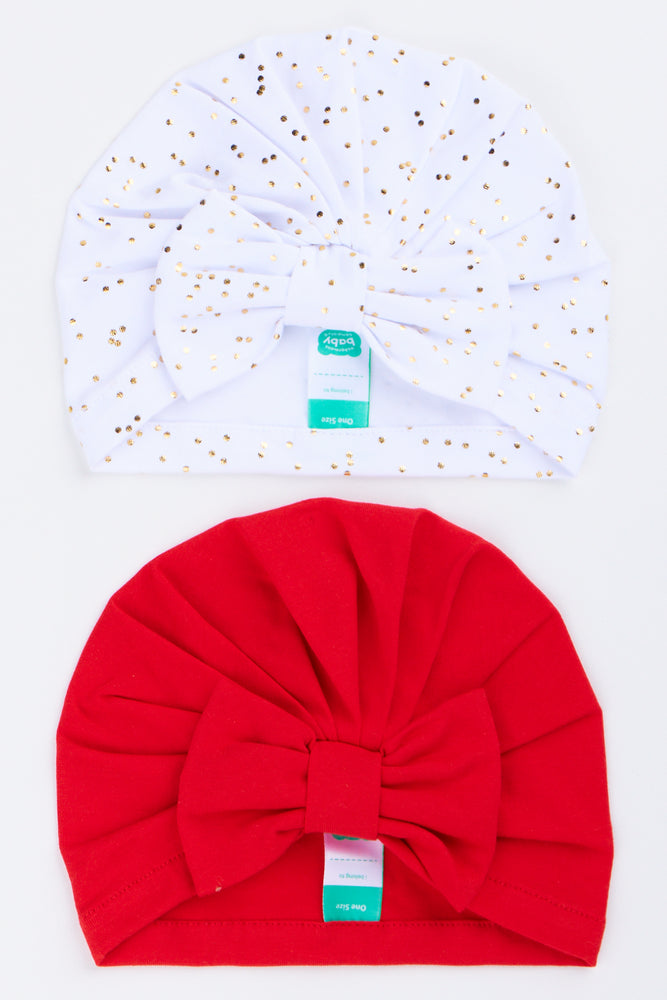 2 Pack Red & White Bow Turban