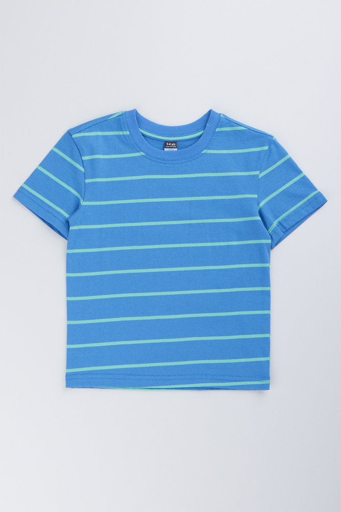 Mid Blue Striped Short Sleeve T-Shirt