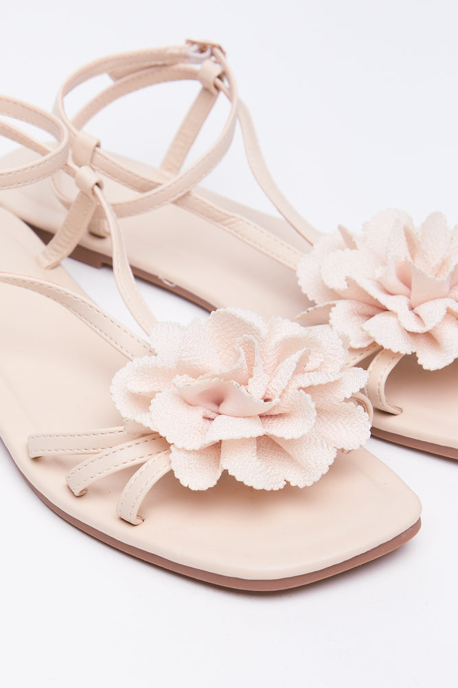 Beige Floral Ankle Strap Sandals (2)