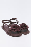 Brown Floral Ankle Strap Sandals