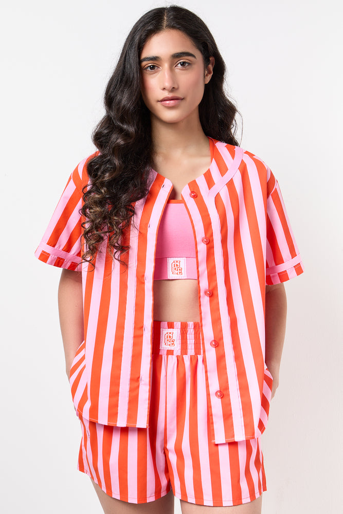Striped Button Up Shirt Set