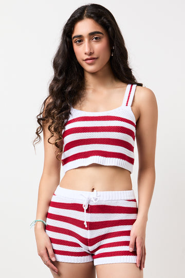 Red & White Striped Knit Vest