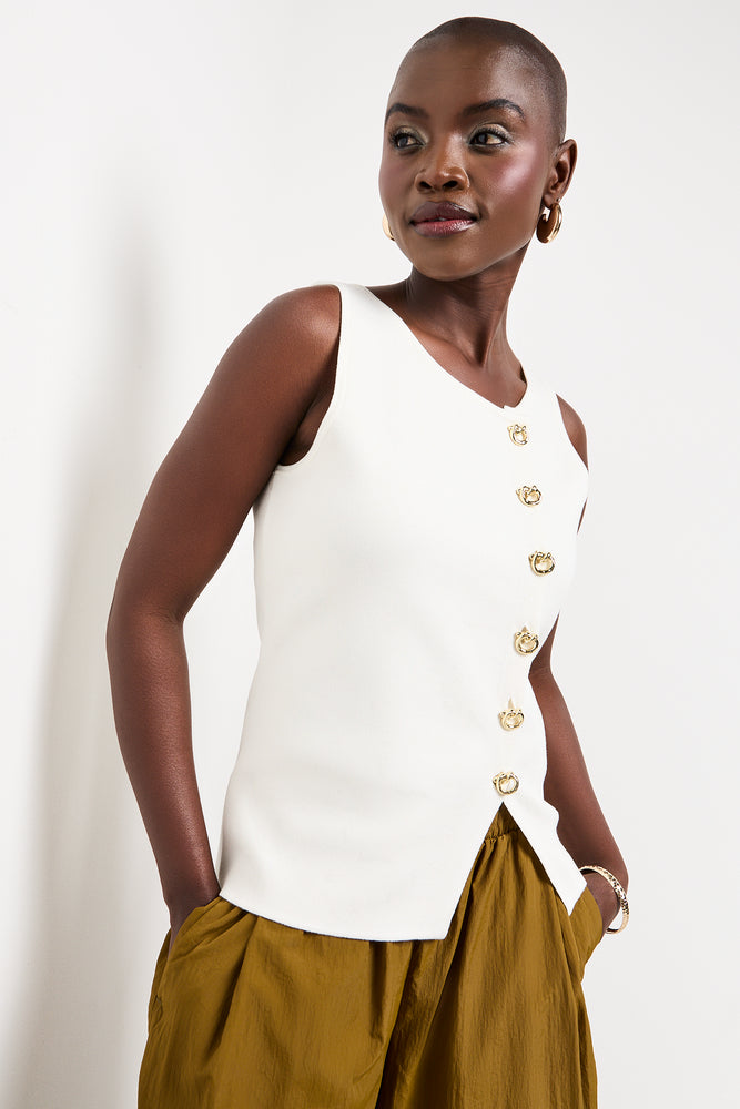 Milk Off Centre Button Vest