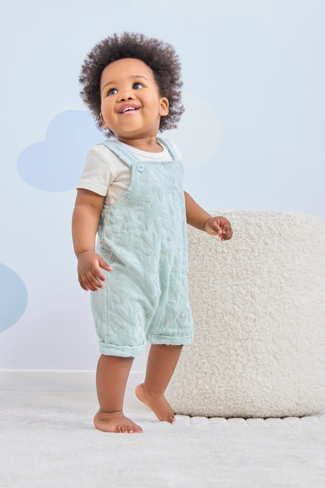 Sage Embossed Fleece Dungaree Set