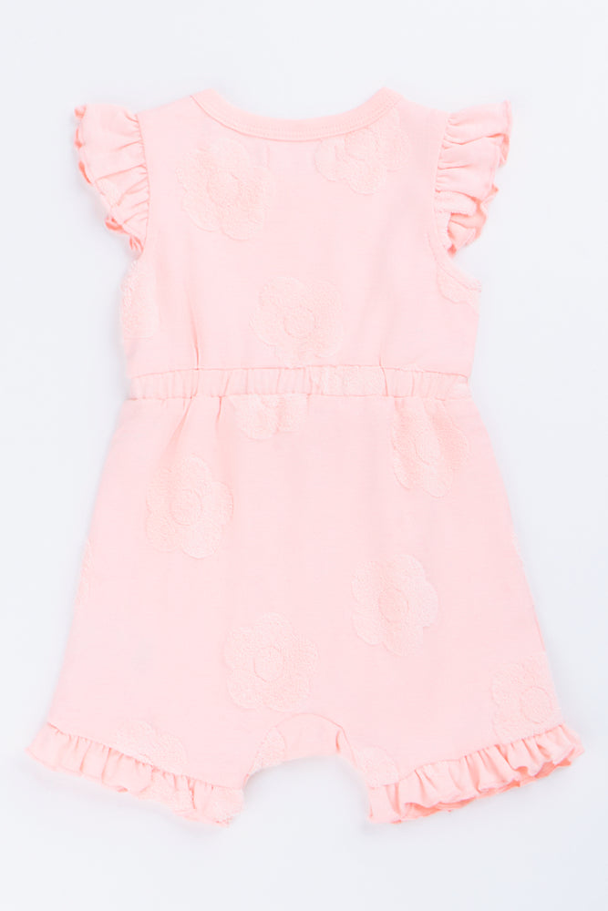 Pink Embossed Floral Fleece Romper (2)