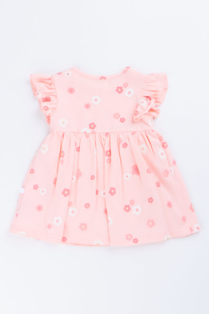Pink Floral Flutter Sleeve Dress (2)