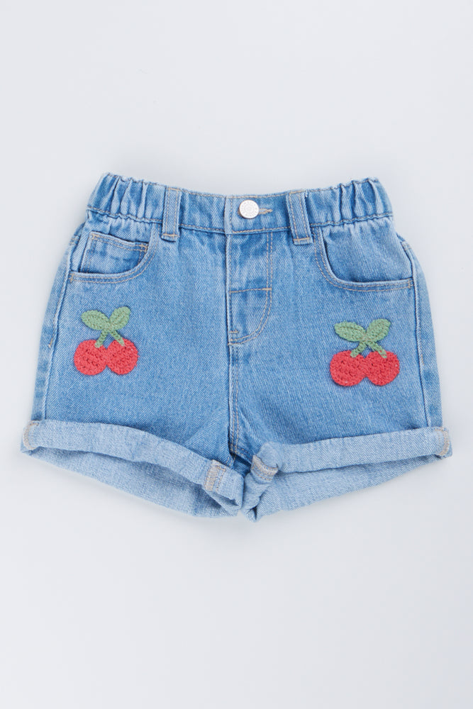 Cherry Embroidered Denim Shorts