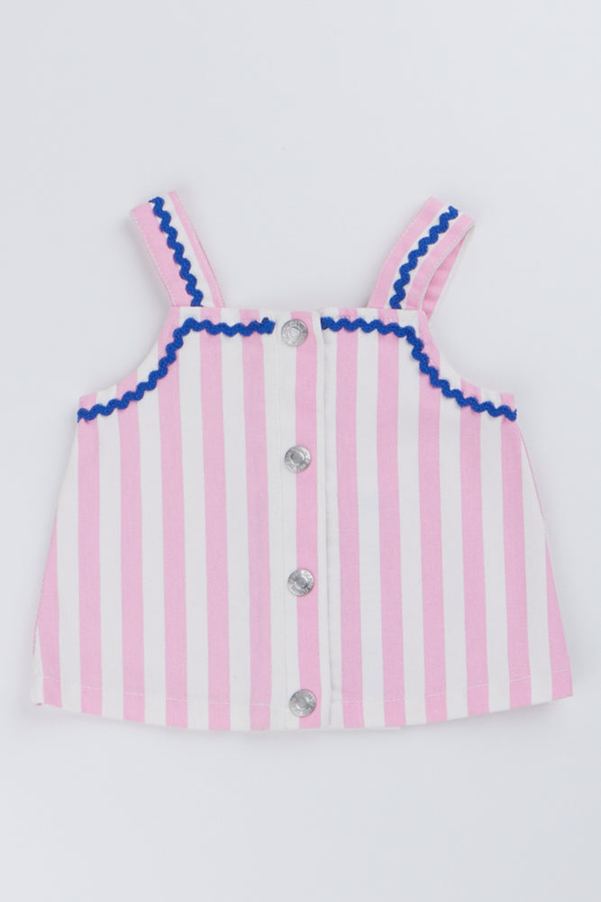 Pink and White Striped Denim Top