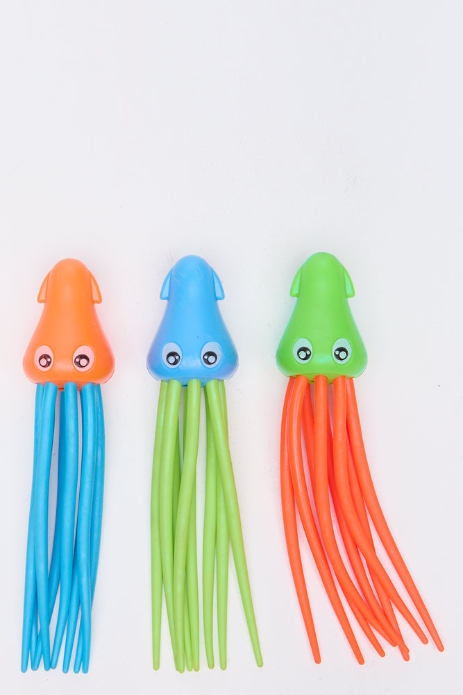 3 Pack Colourful Squid Diving Toys