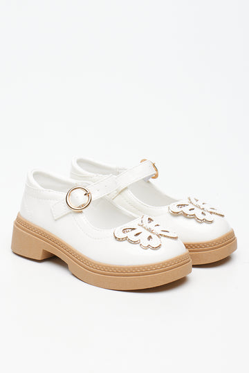 Milk Butterfly Applique Mary Jane Shoes