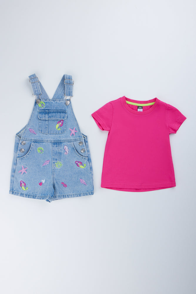 Neon Sea Life Denim Dungaree Set (4)