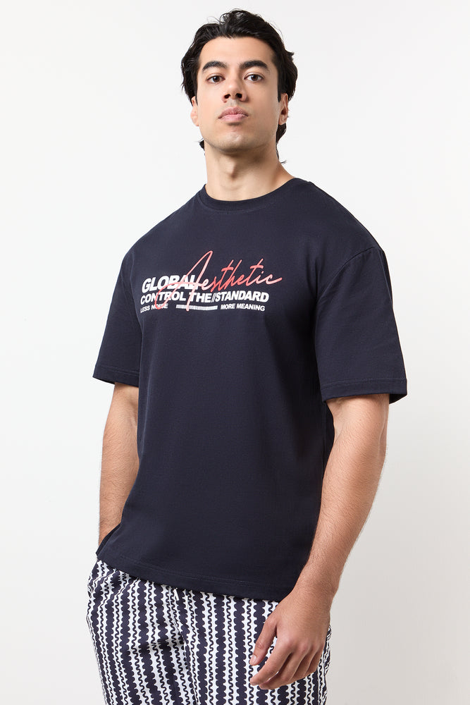 Relaxed Fit Navy Graphic T-Shirt