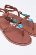 Brown Beaded Strap Sandals (2)