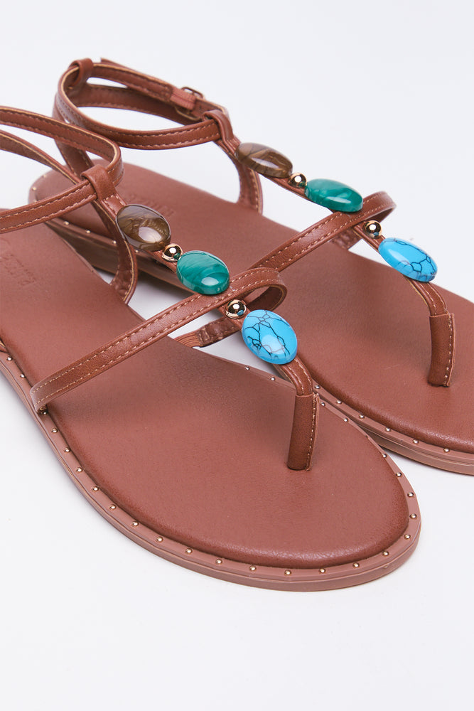 Brown Beaded Strap Sandals (2)