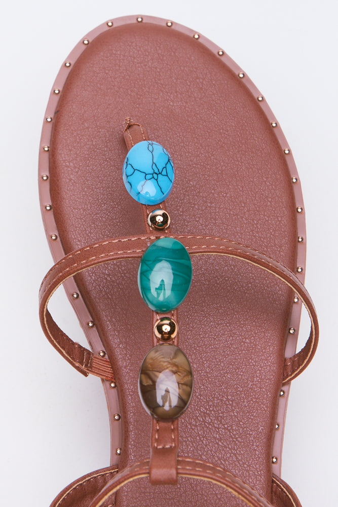 Brown Beaded Strap Sandals (4)