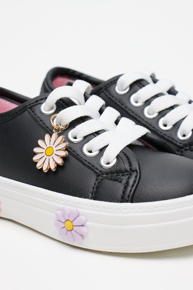 Black Floral Charm Platform Sneakers (2)