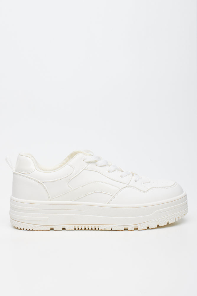 White Embellished Platform Court Sneakers (1)