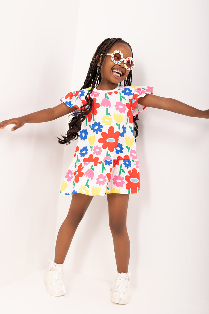 ME&B Floral Print Flutter Sleeve Dress