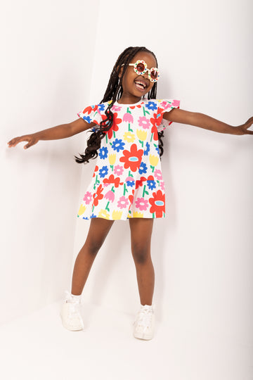ME&B Floral Print Flutter Sleeve Dress
