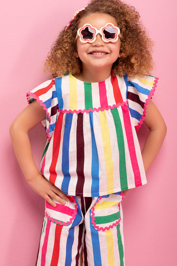 ME&B Rainbow Stripe Woven Top
