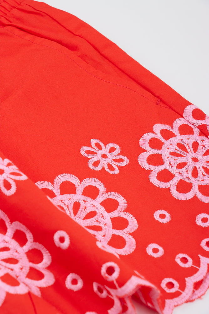 ME&B Older Girls Red Embroidered Floral Woven Shorts (1)