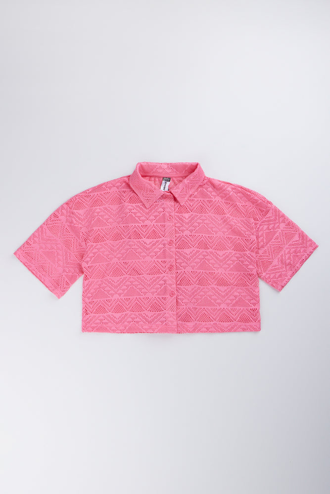 Pink Crocheted Boxy Shirt