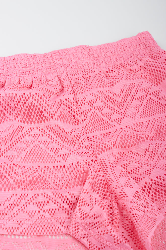 Pink Crochet Style Pull On Shorts (1)