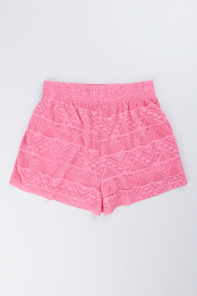 Pink Crochet Style Pull On Shorts (2)