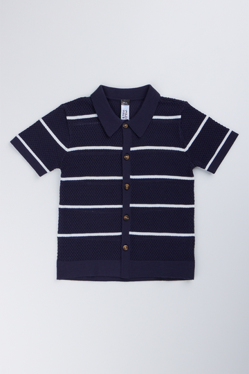 Navy Striped Knitted Golfer