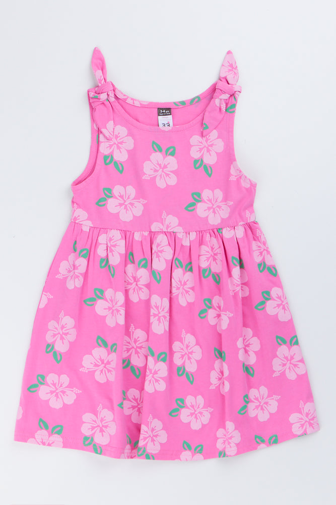 Pink Floral Shoulder Tie Dress