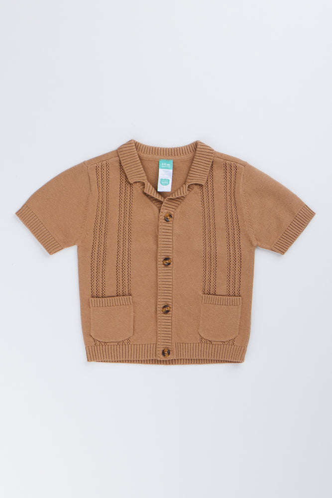 Brown Knitted Collared Golfer
