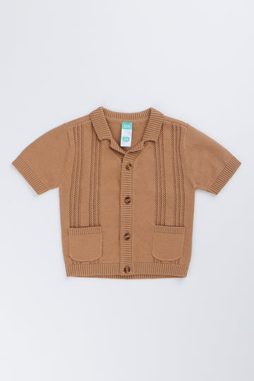 Brown Knitted Collared Golfer