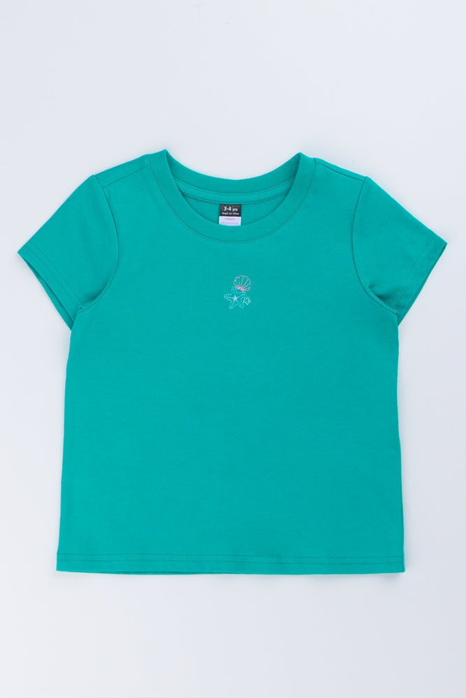 Jade Shell Embroidered Basic T-Shirt