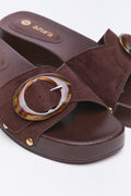 Chocolate Wood Look Buckle Sandals (2)