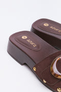 Chocolate Wood Look Buckle Sandals (3)