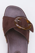 Chocolate Wood Look Buckle Sandals (4)