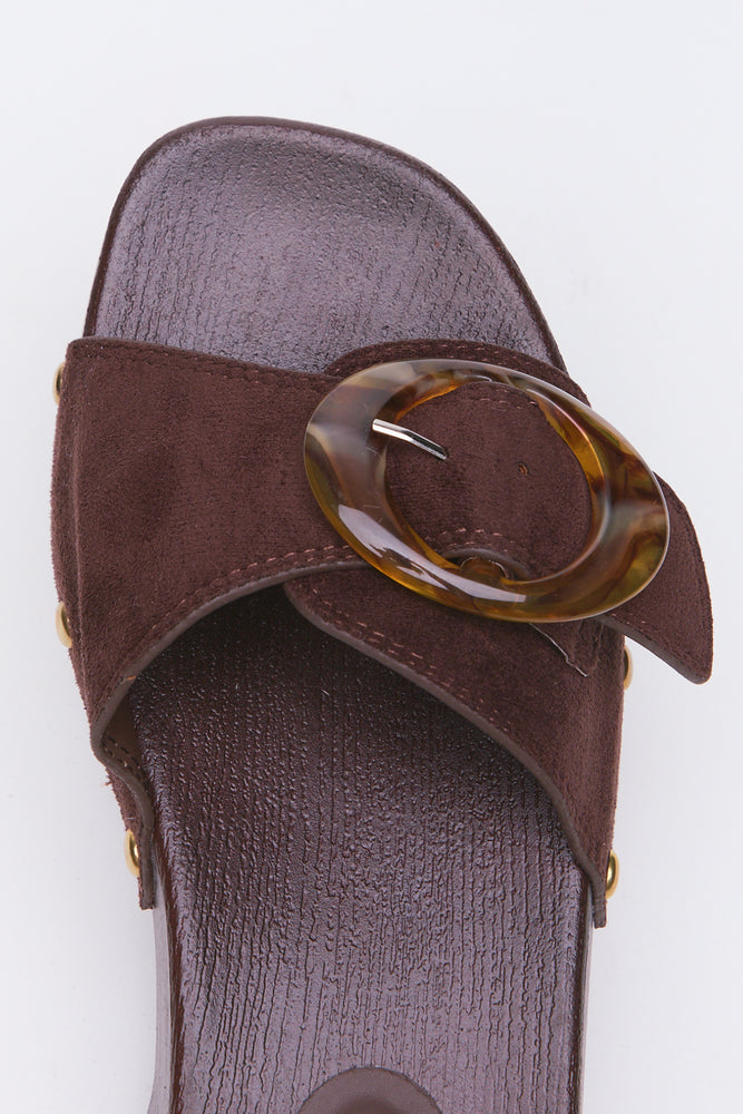 Chocolate Wood Look Buckle Sandals (4)