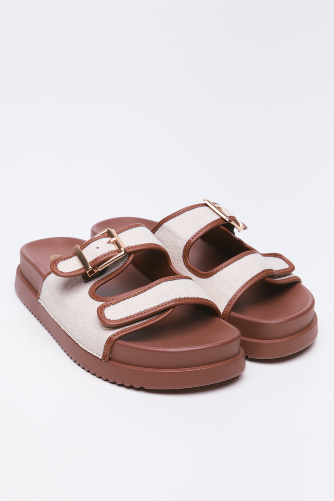 Two Tone Canvas Buckle Sandals