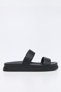 Black Embossed Double Strap Sandals (1)