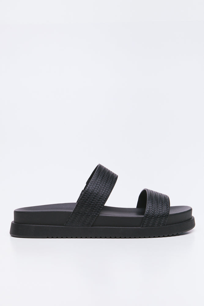 Black Embossed Double Strap Sandals (1)