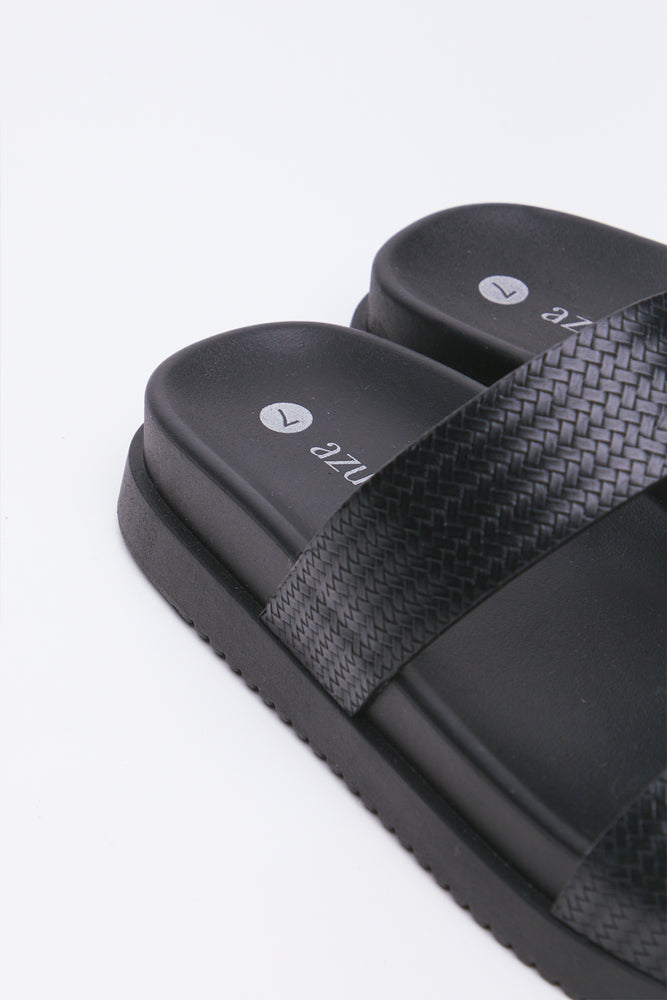 Black Embossed Double Strap Sandals (3)