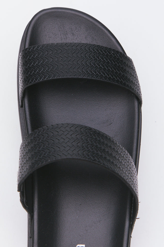 Black Embossed Double Strap Sandals (4)