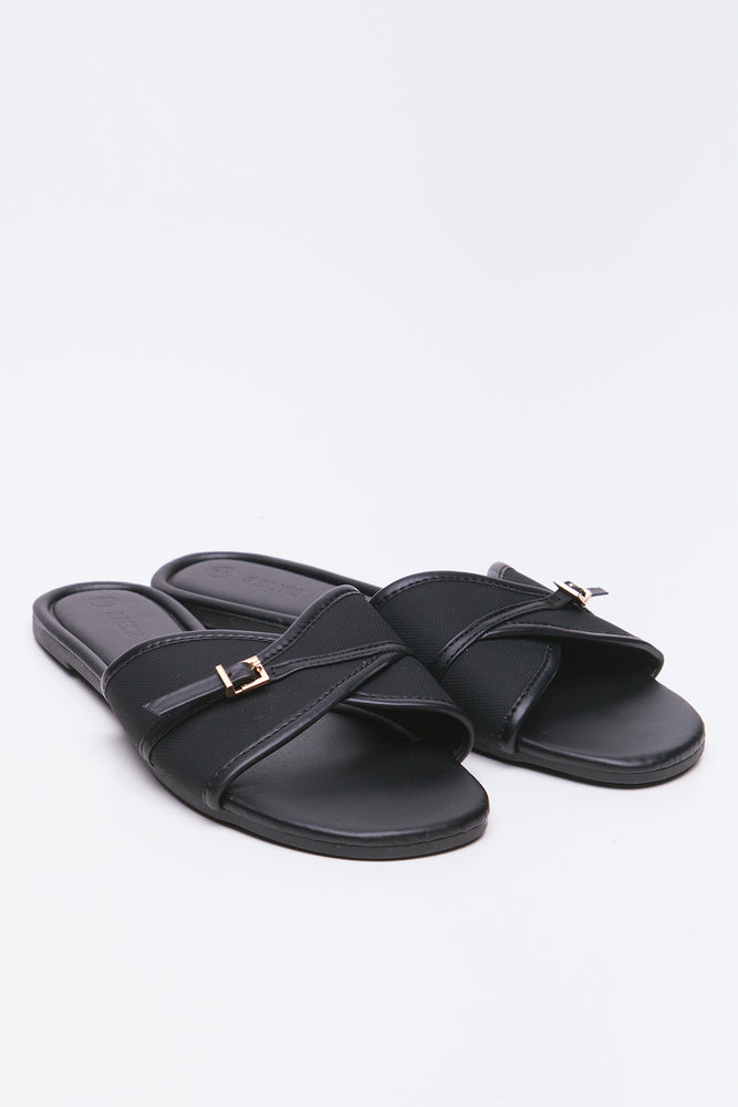 Black Metal Trim Mule Sandals