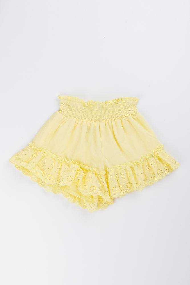 Yellow Anglaise Frill Shorts
