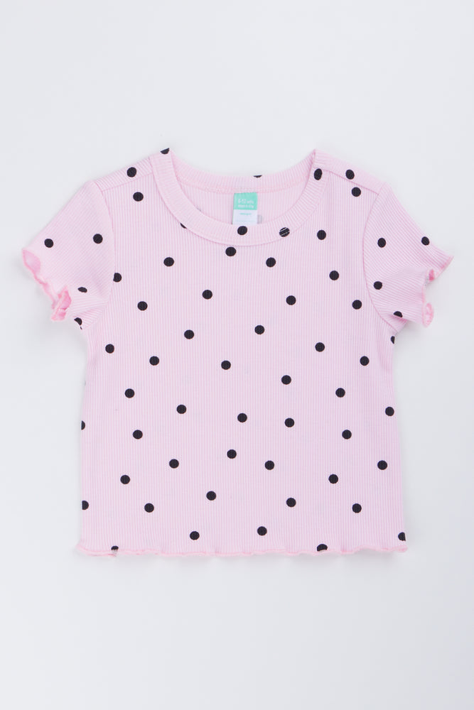 Pink Polka Dot Ribbed T-Shirt