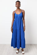 Blue Crinkle Textured Midi Dress