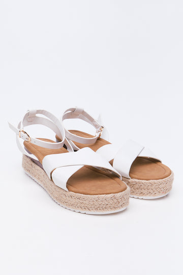 White Criss Cross Espadrille Wedges