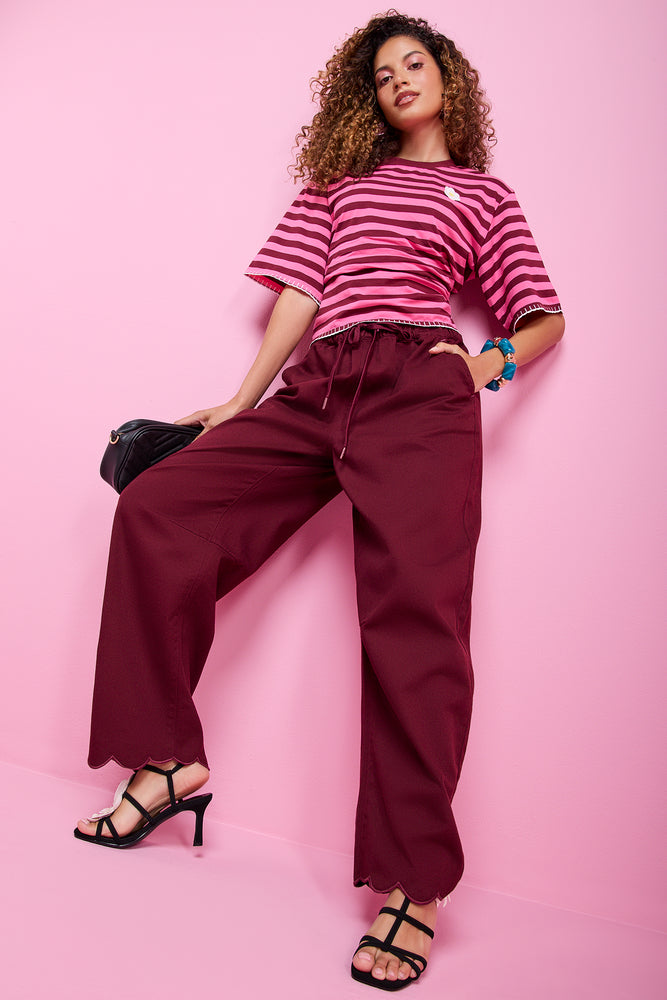 ME&B Wine Red Scalloped Hem Pants
